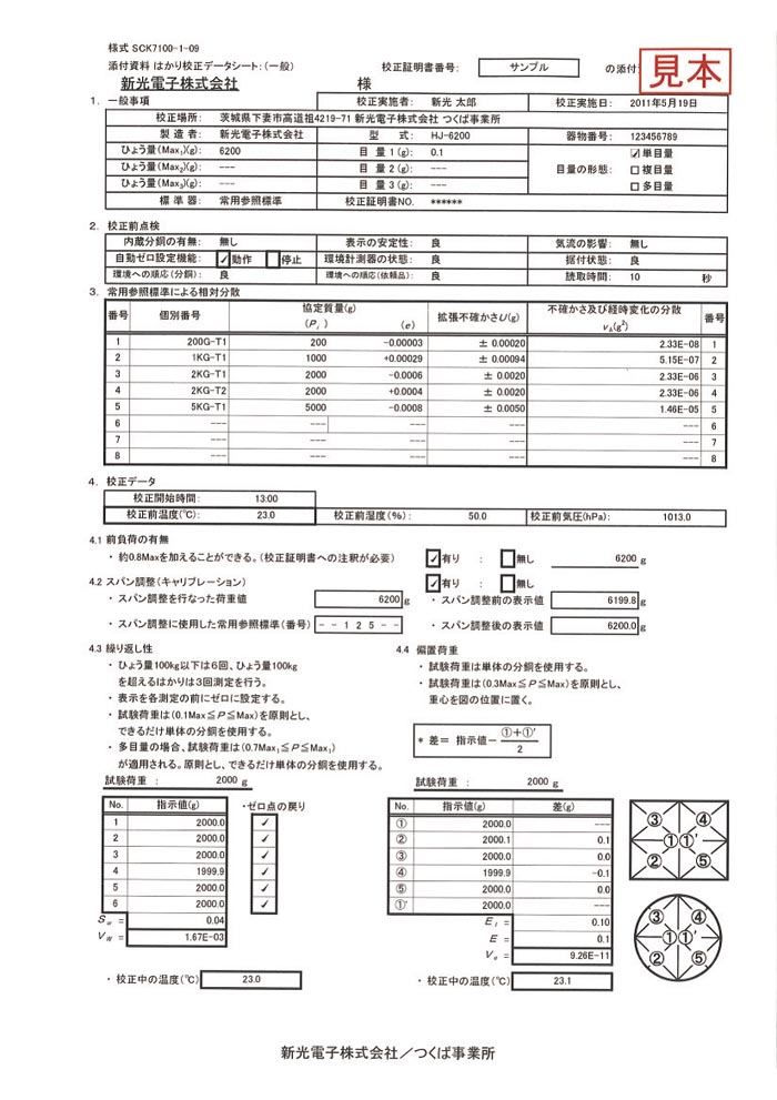 校正サービス | 新光電子株式会社の電子天びん（天秤）・はかり